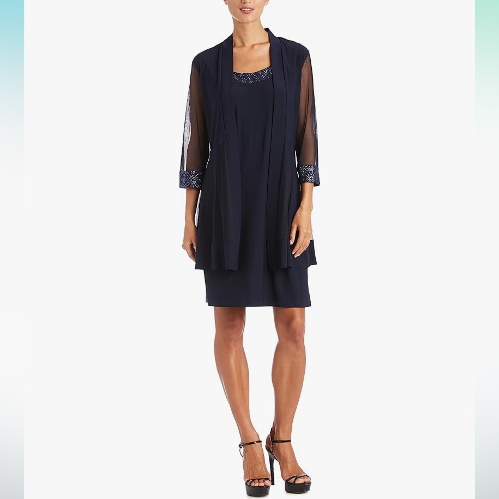 Navy Dress with Sheer Overlay